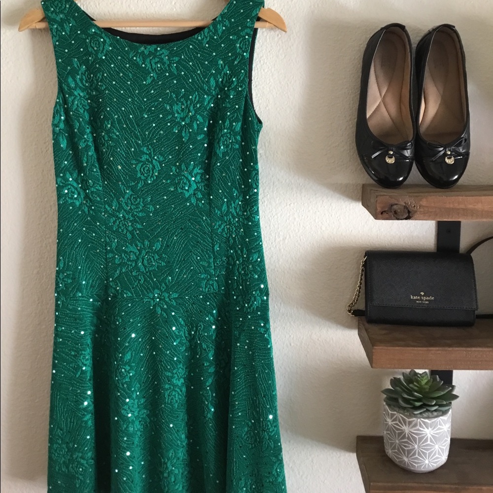Connected Apparel green drop waist flippy dress